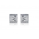 18ct White Gold & Diamonds Stud Earrings with Princess Cut Centre Stone 1.15ct Diamond.