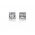 18ct White Gold & Diamonds Stud Earrings with Princess Cut Centre Stone 1.20ct Diamond. 