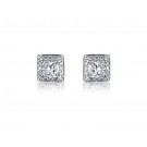 18ct White Gold & Diamonds Stud Earrings with Princess Cut Centre Stone 1.00ct Diamond. 