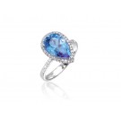 9ct White Gold ring set with Diamonds & 3.40ct Pear Shape Blue Topaz Centre Stone