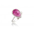 9ct White Gold ring set with Diamonds & 4.00ct Pear Shape Synthetic Pink Sapphire Centre Stone