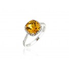 9ct White Gold ring set with Diamonds & 3.30ct Citrine Centre Stone