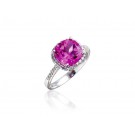 9ct White Gold ring set with Diamonds & 2.75ct Synthetic Pink Sapphire Centre Stone
