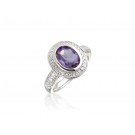 .9ct White Gold ring set with Diamonds & 2.00ct  Oval Shape Amethyst Centre Stone