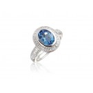 9ct White Gold ring set with Diamonds & 2.50ct Oval Shape Blue Topaz Centre Stone