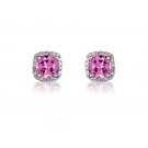 9ct White Gold Diamonds & 3.00ct Synthetic Pink Sapphire Stud Earrings