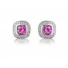9ct White Gold Diamonds & 3.20ct Synthetic Pink Sapphire Stud Earrings