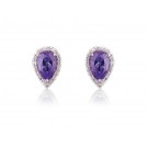 9ct White Gold Diamonds & 2.50ct Amethyst Pear Shape Stud Earrings