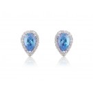 9ct White Gold Diamonds & 2.50ct Blue Topaz Pear Shape Stud Earrings