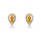 9ct White Gold Diamonds & 2.50ct Citrine Pear Shape Stud Earrings