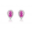 9ct White Gold Diamonds & 2.50ct Synthetic Pink Sapphire Pear Shape Stud Earrings