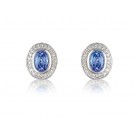 9ct White Gold Diamonds & 2.50ct Blue Topaz Oval Shape Stud Earrings