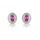 9ct White Gold Diamonds & 2.50ct Synthetic Pink Sapphire Oval Shape Stud Earrings