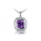 9ct White Gold Pendant with Diamonds & 3.50ct Amethyst Centre Stone