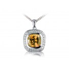 9ct White Gold Pendant with Diamonds & 3.50ct Citrine Centre Stone