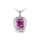 9ct White Gold Pendant with Diamonds & 3.50ct Synthetic Pink Sapphire Centre Stone