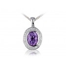 9ct White Gold Pendant with Diamonds & 2.60ct Oval Shape Amethyst Centre Stone