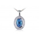 9ct White Gold Pendant with Diamonds & 2.60ct Oval Shape Blue Topaz Centre Stone