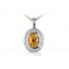 9ct White Gold Pendant with Diamonds & 2.60ct Oval Shape Citrine Centre Stone