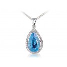 9ct White Gold Pendant with Diamonds & 4.00ct Pear Shape Blue Topaz Centre Stone