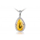 9ct White Gold Pendant with Diamonds & 4.00ct Pear Shape Citrine Centre Stone