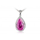 9ct White Gold Pendant with Diamonds & 4.00ct Pear Shape Synthetic Pink Sapphire Centre Stone 