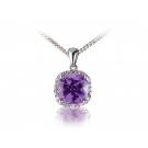 9ct White Gold Pendant with Diamonds & 3.50ct Amethyst Centre Stone  