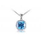 9ct White Gold Pendant with Diamonds & 3.50ct Blue Topaz Centre Stone   